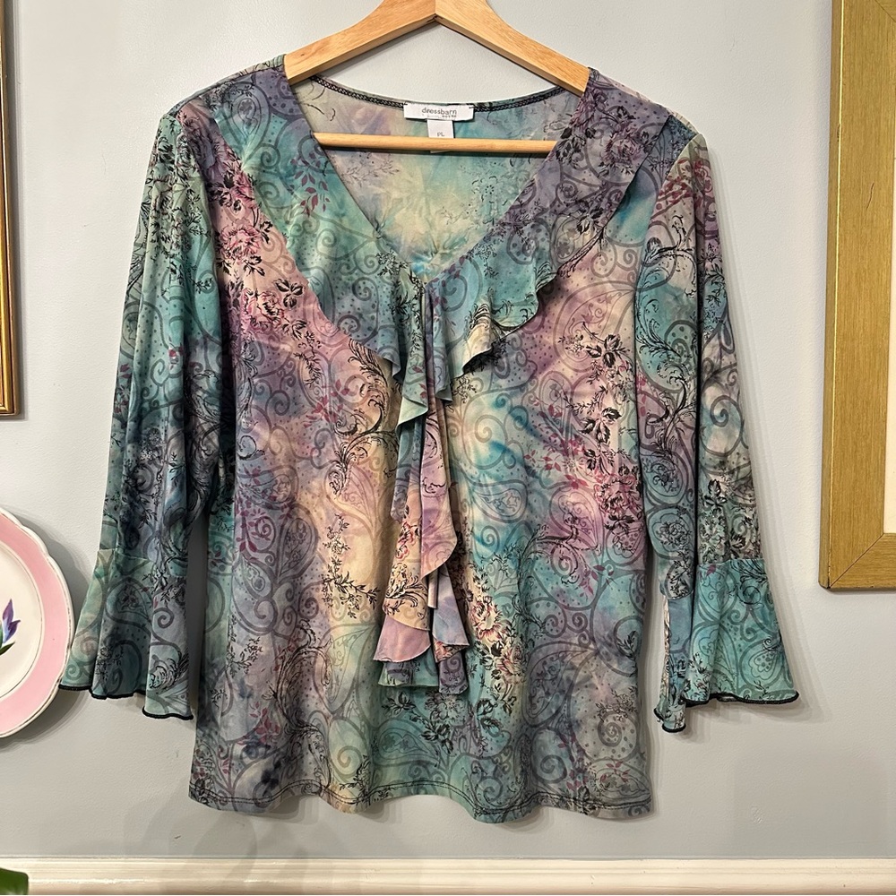 Vintage Ruffle Top Size Large Petite Pastel Whimsigoth Fairy Feminine Mermaid